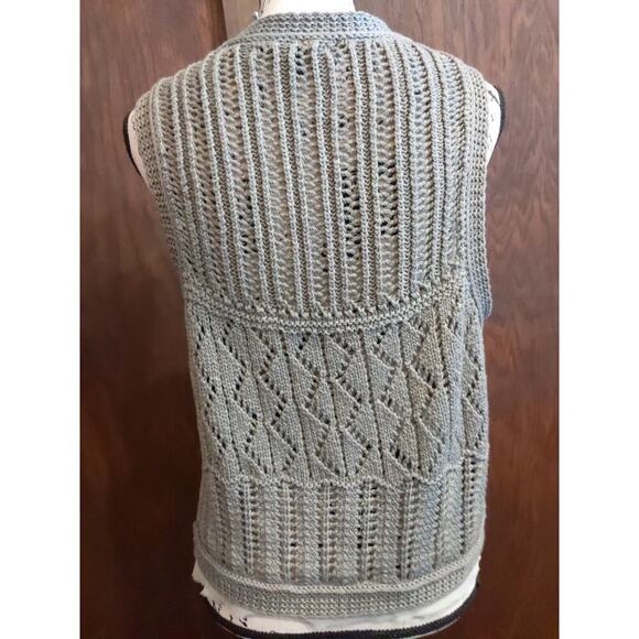 Crochet Vintage Banana Republic Green womens Sweater Vest Size large open vest - Picture 5 of 6